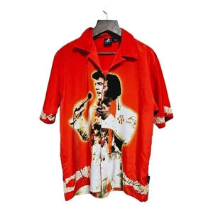 Elvis Presley vintage rare button front Hawaiian photo shirt Large